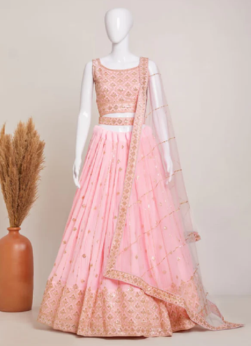 Crush Pattern Georgette Baby Pink Zari Work Lehenga Choli